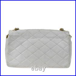Authentic CHANEL CC Logos Quilted Chain Shoulder Bag Leather White Gold 631BS389