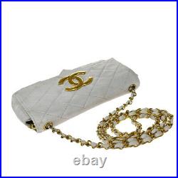 Authentic CHANEL CC Logos Quilted Chain Shoulder Bag Leather White Gold 631BS389