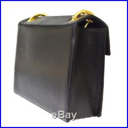 Authentic CHANEL CC Shoulder Bag Metal Leather Black Gold Tone Vintage 70EX997