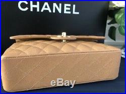 Authentic CHANEL Classic Double Flap Quilted Beige Caviar Bag Gold