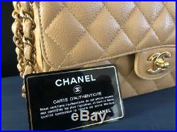 Authentic CHANEL Classic Double Flap Quilted Caramel/Beige Caviar Bag Gold