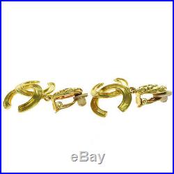 Authentic CHANEL Logos Earrings Clip-On Gold-Tone France Accessory 95A 64BG279