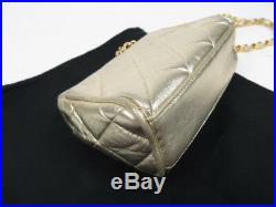 Authentic CHANEL Matelasse Quilted Chain Mini Shoulder Bag Vintage GOLD r1486