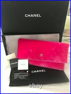 Authentic CHANEL Medium Pink Neon Velvet O Case Matelasse Quilted Clutch Bag