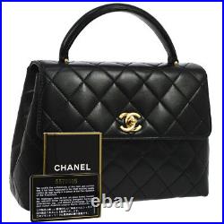 Authentic CHANEL Quilted CC Logos Hand Bag Black Gold Leather Vintage AK25763k