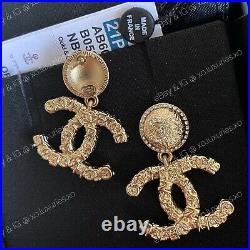 Authentic CHANEL Receipt New SOLD OUT CC Gold Drop Crystal Logo Dangle Earrings