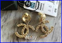 Authentic CHANEL Receipt New SOLD OUT CC Gold Drop Crystal Logo Dangle Earrings