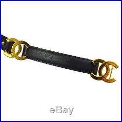 Authentic CHANEL Vintage CC Buckle Belt Black Gold Leather 70/28 AK31472
