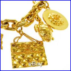 Authentic CHANEL Vintage CC Logos Bag Motif Charm Gold Chain Bracelet NR10472k