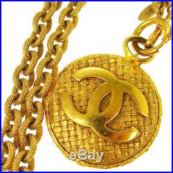 Authentic CHANEL Vintage CC Logos Gold Chain Mirror Pendant Necklace S07677d