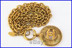 Authentic CHANEL Vintage CC Logos Medallion Gold Chain Pendant Necklace #26171
