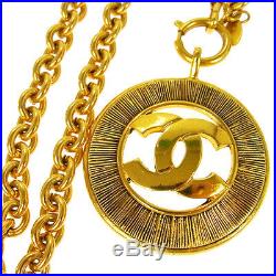 Authentic CHANEL Vintage CC Logos Medallion Gold Chain Pendant Necklace NR10560b