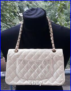 Authentic CHANEL quilted CC double chain shoulder bag White/Gold