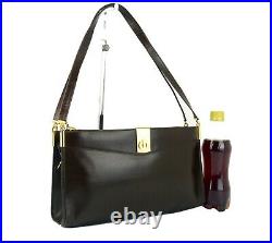 Authentic CHRISTIAN DIOR Brown Leather Hand Bag Shoulder Bag Purse Italy Vintage