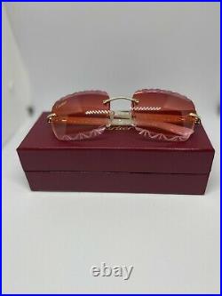 Authentic Cartier Buffalo Horn White Marble Sunglasses with Red Lenses (Buffs)