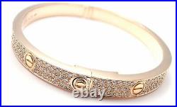 Authentic! Cartier Love 18k Rose Gold Diamond Paved Bangle Bracelet Size 19 Cert