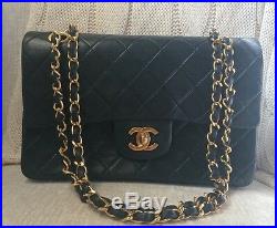 Authentic Chanel 2.55 Classic Double Flap Lambskin Handbag with Gold Hardware