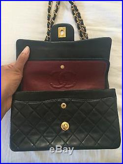 Authentic Chanel 2.55 Classic Double Flap Lambskin Handbag with Gold Hardware