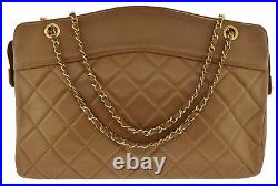Authentic Chanel Beige Taupe Quilted Lambskin Zipper Large Shopper Tote Bag