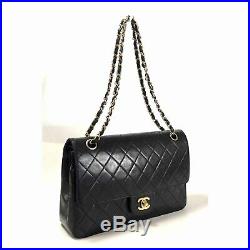Authentic Chanel Black Quilted Lambskin Classic Medium 2.55 Double Flap Bag