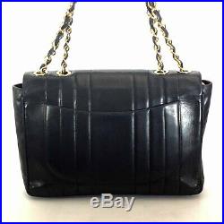 Authentic Chanel Black Veritcal Quilted Lambskin Leather Jumbo Flap Bag
