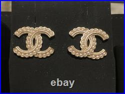 Authentic Chanel Classic CC Logo Crystal Gold Crystal Earrings