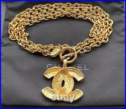 Authentic Chanel Gold Matelasse CC Logo Pendant Chain Necklace From 1980-s