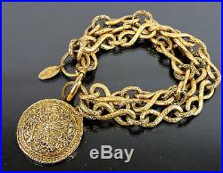 Authentic Chanel Goldtone Medallion 3 Strand Chain Bracelet Made In France +box