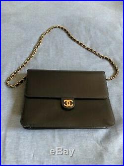 Authentic Chanel Single Flap Gold Chain Black Leather Shoulder Bag Purse Vintage