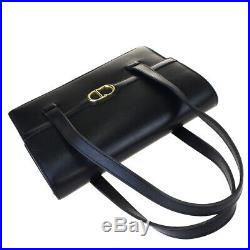 Authentic Christian Dior Logo Shoulder Bag Leather Black Gold France 66EW085
