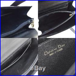 Authentic Christian Dior Logo Shoulder Bag Leather Black Gold France 66EW085