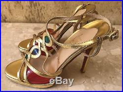 Authentic Christian Louboutin Metallic Gold Strappy Sandal with Jewels Size 38.5