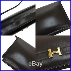 Authentic HERMES Logos Shoulder Bag Brown Gold Box Calf France Vintage BT07765