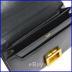 Authentic HERMES MODERNIST Hand Bag Black Gold Box Calf France Vintage AK25950i