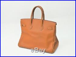 Authentic Hermes Birkin 35 Couchevel Leather Satchel Hand Bag Tote Brown Gold
