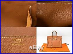 Authentic Hermes Birkin 35 Couchevel Leather Satchel Hand Bag Tote Brown Gold