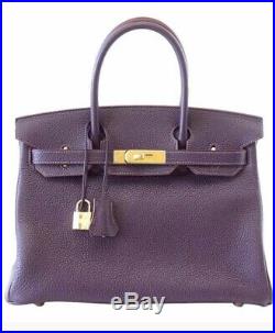 Authentic Hermes Clemence Birkin 35cm Raisin Purple Leather Shoulder Satchel Bag