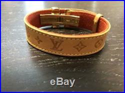 Authentic Louis Vuitton Monogram Leather Bangle Bracelet Brown/Gold Flower Used