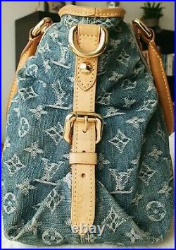 Authentic Louis Vuitton Neo Cabby MM Monogram Embroidery Blue Denim Two Way Bag