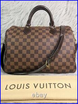 Authentic Louis Vuitton Speedy Bandouliere 30 Damier Ebene Canvas Two Way Bag
