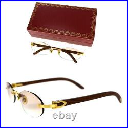 Authentic Must de Cartier Glasses Eye Wear Wood Metal Gold Brown France 600BP017