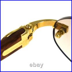 Authentic Must de Cartier Glasses Eye Wear Wood Metal Gold Brown France 600BP017