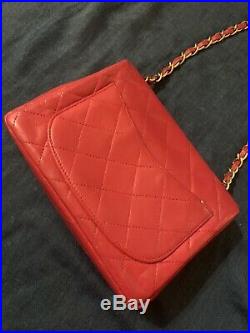 Authentic Vintage CHANEL CLASSIC Mini Flap Red Quilted Handbag Bag