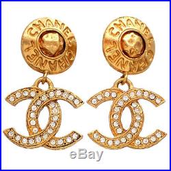 Authentic Vintage Chanel earrings CC logo rhinestone dangle #ea2473