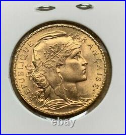 BU 1912 France 20 FRANCS ROOSTER Gold COIN 6.5g. 209 Troy Ounce 1907 LISTED TOO