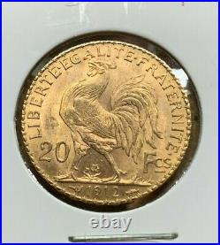 BU 1912 France 20 FRANCS ROOSTER Gold COIN 6.5g. 209 Troy Ounce 1907 LISTED TOO