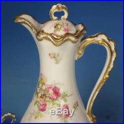 B&H Limoges France Floral Rose Double Gold Chocolate Coffee Pot with 6 Cups