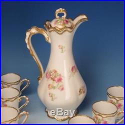 B&H Limoges France Floral Rose Double Gold Chocolate Coffee Pot with 6 Cups
