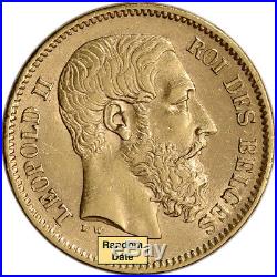 Belgium Gold 20 Francs (. 1867 oz) Leopold II XF/AU Random Date