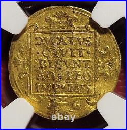 Besancon, France 1655 Half Ducat Gold Coin, Bent(light), NGC Graded AU Details